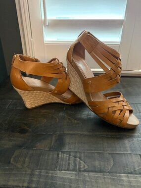 Indigo Leather Espadrille Wedge Sandal Size 8.5